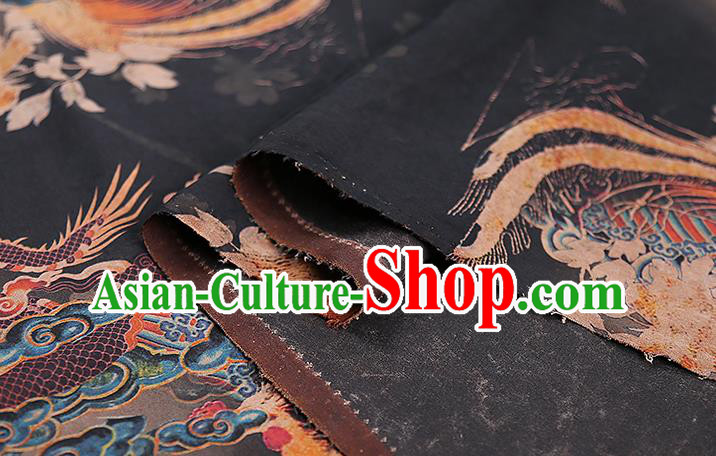 Chinese Classical Qipao Dress Phoenix Peony Pattern Gambiered Guangdong Gauze Traditional Black Silk Fabric