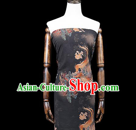 Chinese Classical Qipao Dress Phoenix Peony Pattern Gambiered Guangdong Gauze Traditional Black Silk Fabric