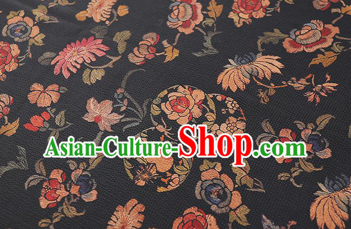 Chinese Chrysanthemum Pattern Black Gambiered Guangdong Gauze Traditional Qipao Dress Cloth Classical Silk Fabric