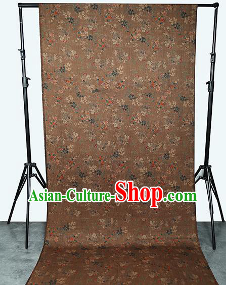 Chinese Classical Printing Flowers Gambiered Guangdong Gauze Traditional Qipao Dress Brown Silk Fabric