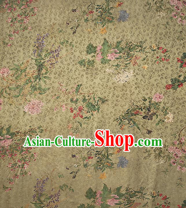 Chinese Classical Light Green Brocade Tapestry Gambiered Guangdong Gauze Traditional Qipao Dress Silk Fabric