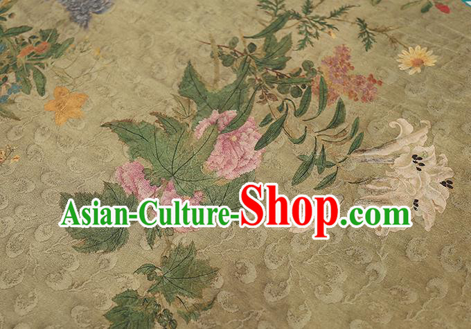 Chinese Classical Light Green Brocade Tapestry Gambiered Guangdong Gauze Traditional Qipao Dress Silk Fabric