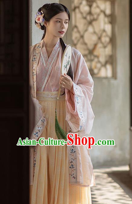 Traditional China Song Dynasty Historical Clothing Ancient Young Beauty Embroidered Hanfu Dress