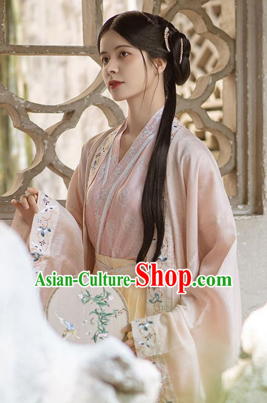 Traditional China Song Dynasty Historical Clothing Ancient Young Beauty Embroidered Hanfu Dress