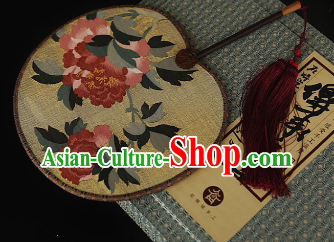 China Peony Pattern Yellow Silk Fan Traditional Hanfu Palace Fan Handmade Ebony Fans