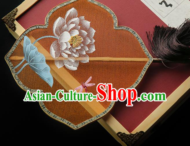 China Painting Lotus Orange Silk Fan Traditional Hanfu Palace Fan Handmade Ebony Fans