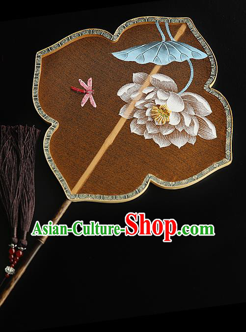 China Painting Lotus Orange Silk Fan Traditional Hanfu Palace Fan Handmade Ebony Fans