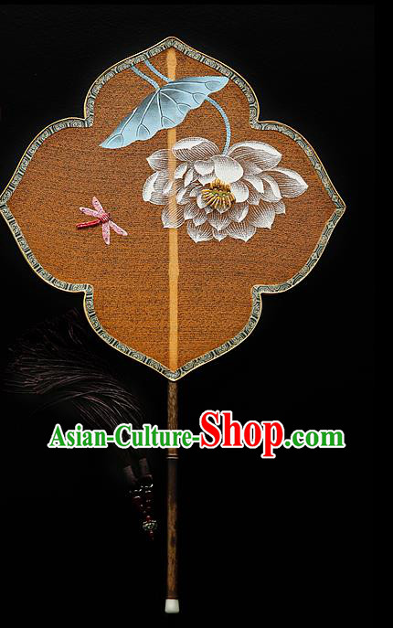 China Painting Lotus Orange Silk Fan Traditional Hanfu Palace Fan Handmade Ebony Fans