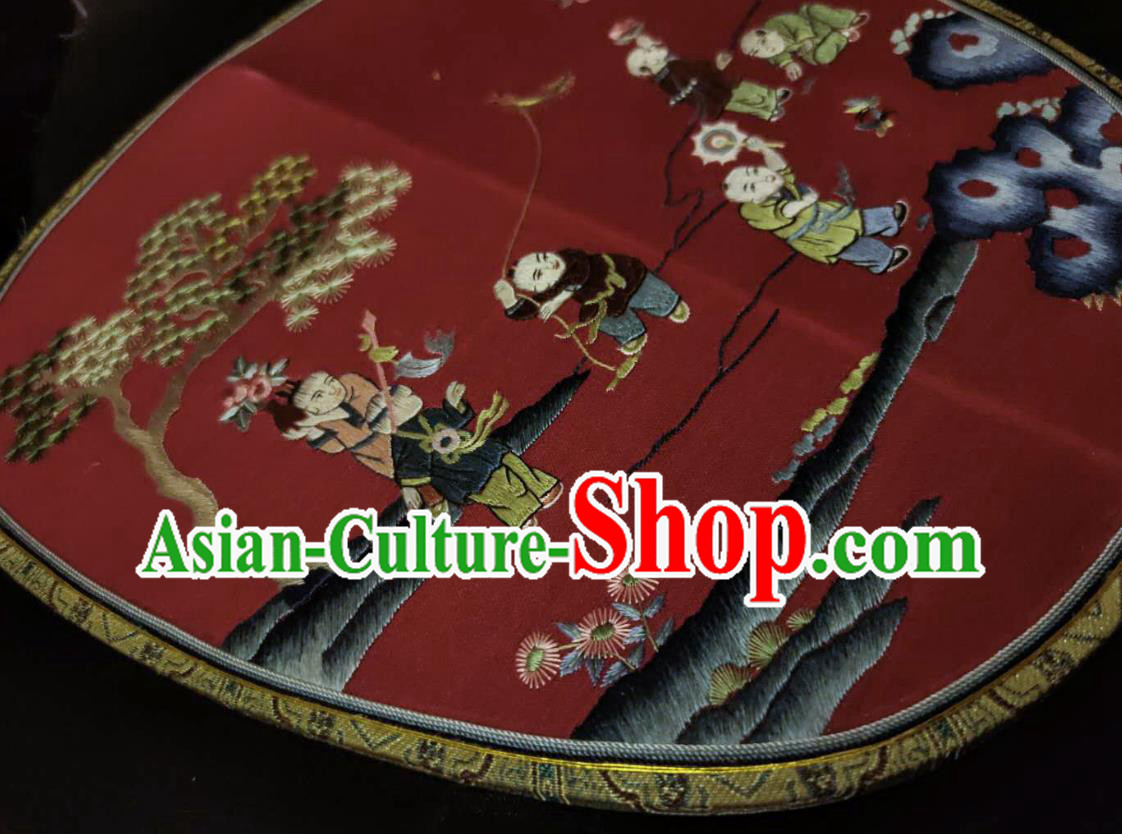 China Handmade Hanfu Fans Embroidered Children Red Silk Fan Traditional Wedding Palace Fan