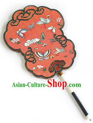 China Traditional Hanfu Red Silk Fan Handmade Butterfly Pattern Fans Wedding Palace Fan