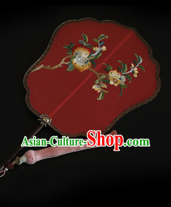 China Handmade Fans Traditional Hanfu Red Silk Fan Wedding Embroidered Peach Palace Fan