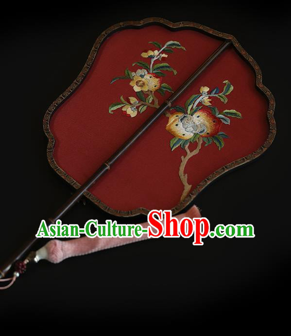 China Handmade Fans Traditional Hanfu Red Silk Fan Wedding Embroidered Peach Palace Fan