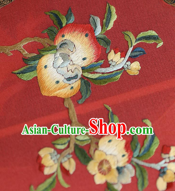 China Handmade Fans Traditional Hanfu Red Silk Fan Wedding Embroidered Peach Palace Fan