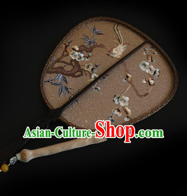 China Wedding Embroidered Plum Blossom Palace Fan Handmade Fans Traditional Hanfu Brown Silk Fan