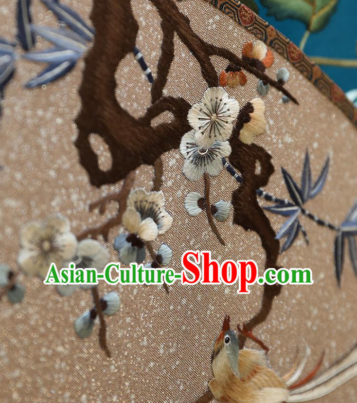 China Wedding Embroidered Plum Blossom Palace Fan Handmade Fans Traditional Hanfu Brown Silk Fan