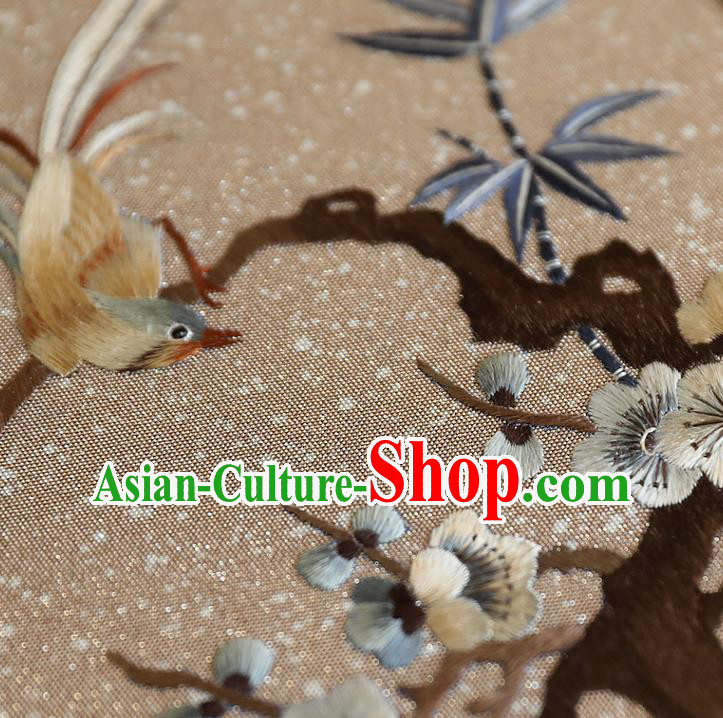 China Wedding Embroidered Plum Blossom Palace Fan Handmade Fans Traditional Hanfu Brown Silk Fan