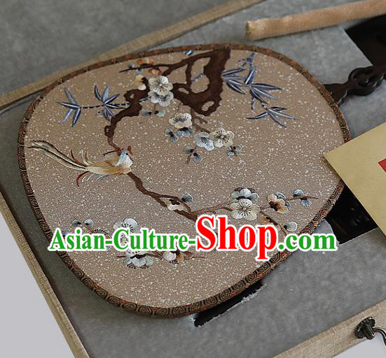 China Wedding Embroidered Plum Blossom Palace Fan Handmade Fans Traditional Hanfu Brown Silk Fan