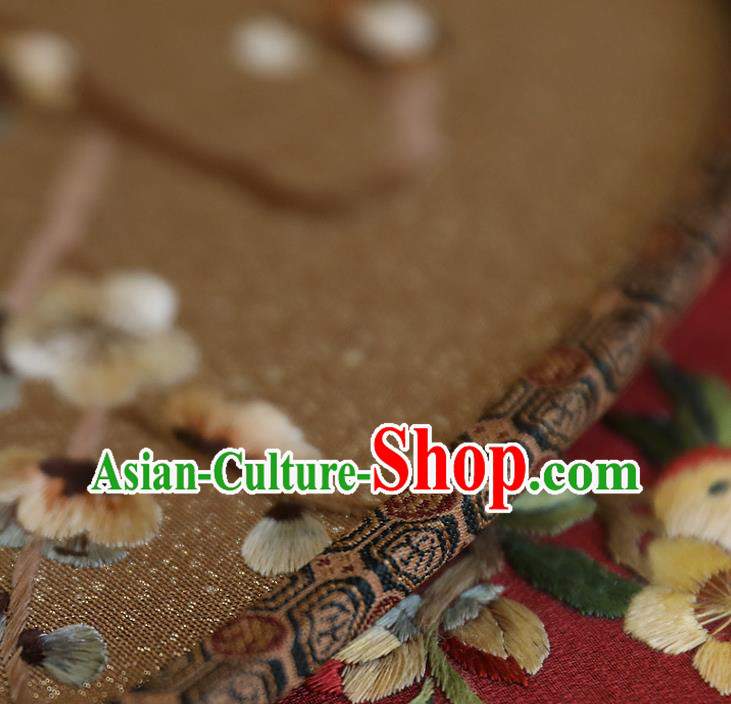 China Wedding Embroidered Plum Blossom Palace Fan Handmade Fans Traditional Hanfu Brown Silk Fan