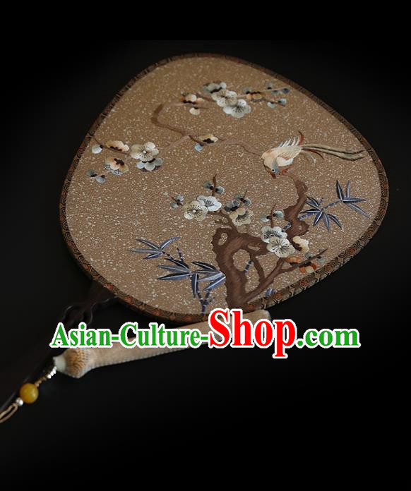 China Wedding Embroidered Plum Blossom Palace Fan Handmade Fans Traditional Hanfu Brown Silk Fan