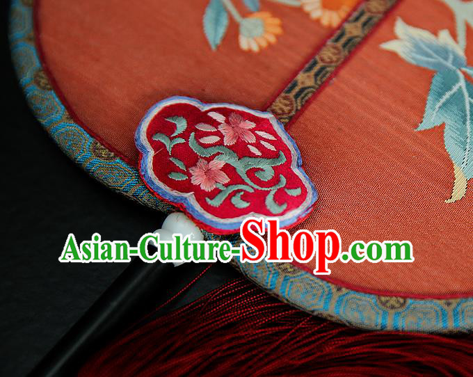 China Handmade Peony Pattern Palace Fan Wedding Red Silk Fan Traditional Court Hanfu Fan