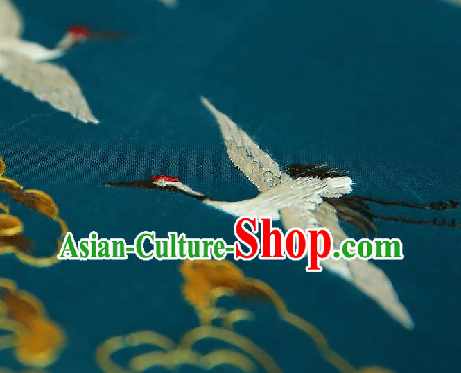 China Handmade Embroidered Cranes Palace Fan Traditional Court Hanfu Fan Wedding Blue Silk Fan