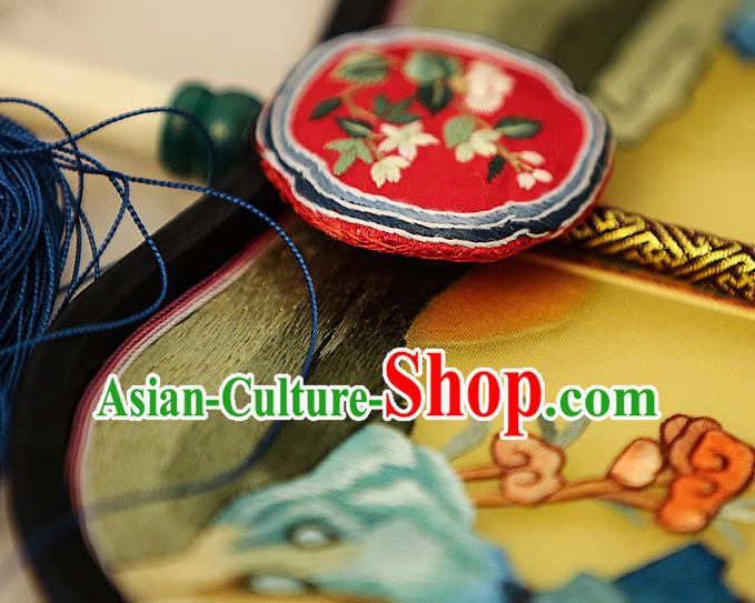 China Wedding Yellow Silk Fan Handmade Palace Fan Traditional Court Hanfu Embroidered Crane Fan