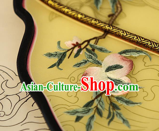 China Wedding Yellow Silk Fan Handmade Palace Fan Traditional Court Hanfu Embroidered Crane Fan