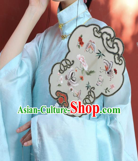 China Traditional Wedding Silk Fan Handmade Embroidered Butterfly Fan Ancient Court Hanfu Palace Fan