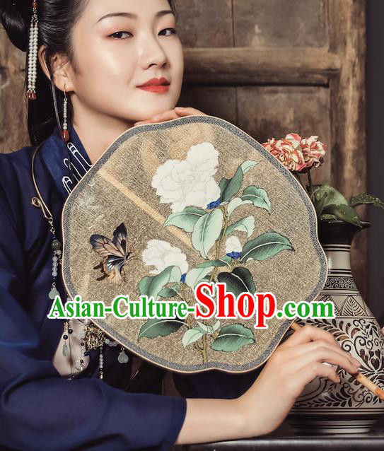 China Handmade Painting Camellia Silk Fan Ancient Princess Palace Fan Traditional Hanfu Silk Fans