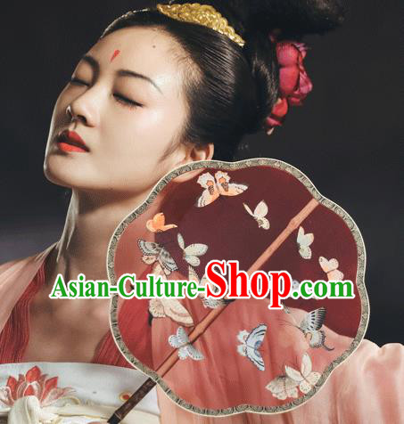 China Traditional Wedding Hanfu Fans Ancient Princess Palace Fan Handmade Painting Butterfly Red Silk Fan
