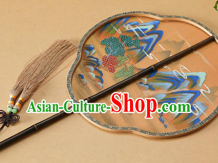 China Handmade Landscape Painting Fan Ancient Hanfu Palace Fan Traditional Wedding Silk Fans