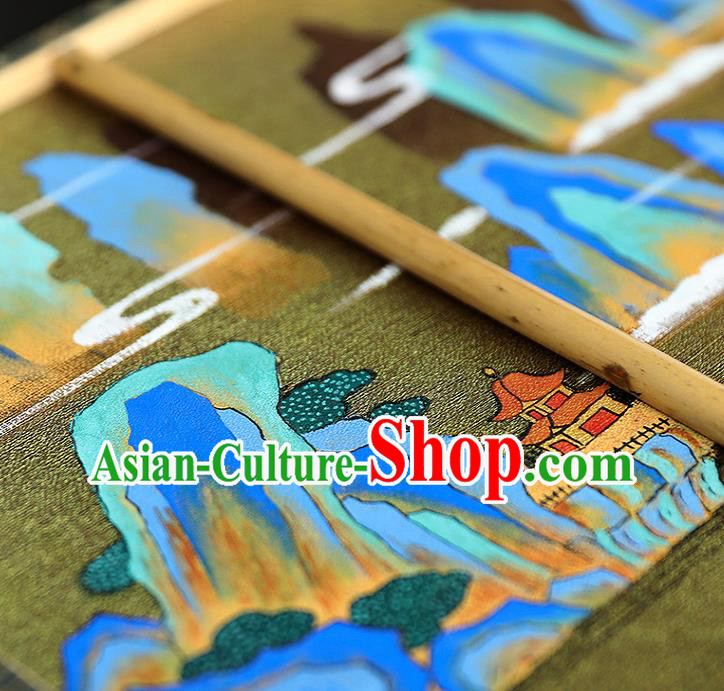 China Ancient Hanfu Palace Fan Traditional Wedding Black Silk Fans Handmade Landscape Painting Fan