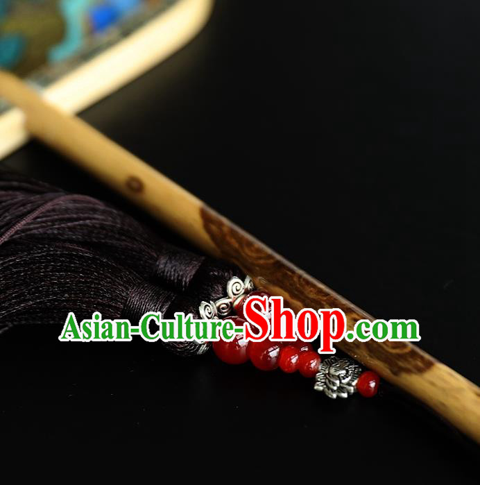 China Ancient Hanfu Palace Fan Traditional Wedding Black Silk Fans Handmade Landscape Painting Fan