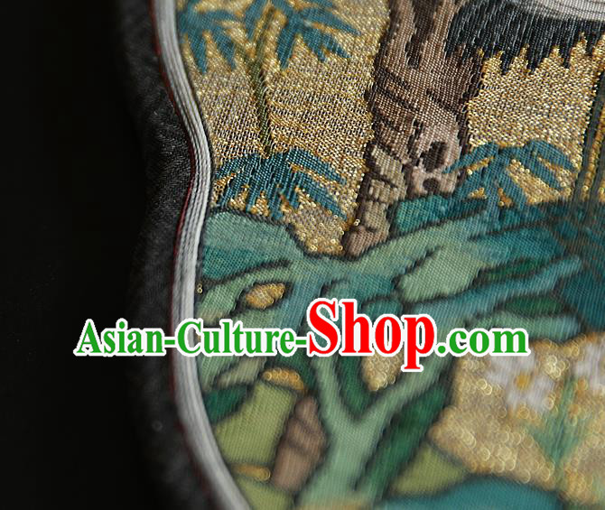 China Kesi Wedding Fan Traditional Hanfu Silk Fan Handmade Crane Peach Pattern Palace Fan