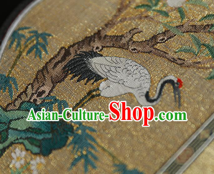 China Kesi Wedding Fan Traditional Hanfu Silk Fan Handmade Crane Peach Pattern Palace Fan