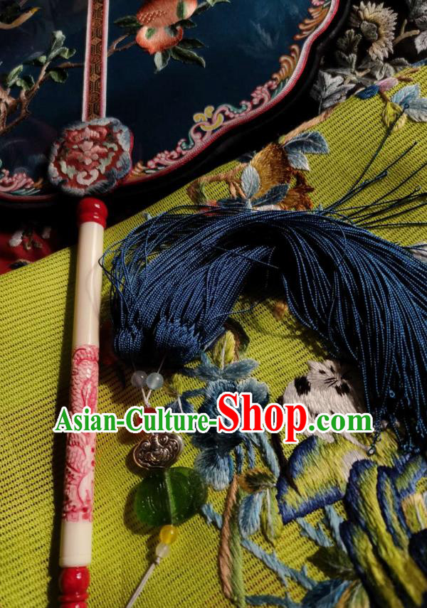 China Traditional Court Hanfu Fan Handmade Embroidered Pomegranate Palace Fan Wedding Blue Silk Fan