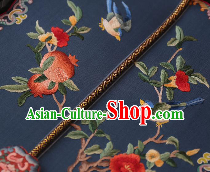 China Traditional Court Hanfu Fan Handmade Embroidered Pomegranate Palace Fan Wedding Blue Silk Fan