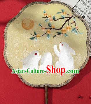 China Traditional Silk Fans Ancient Hanfu Palace Fan Embroidered Rabbit Fan