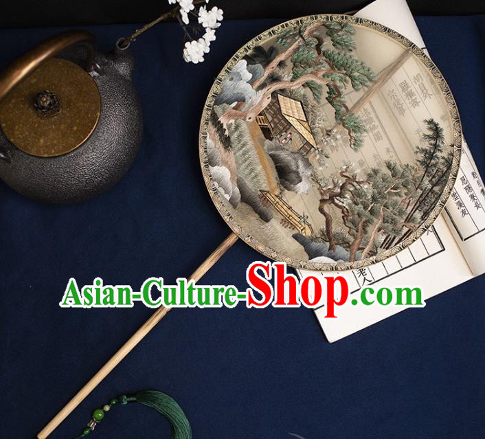 China Ancient Princess Palace Fan Traditional Hanfu Silk Fans Handmade Suzhou Embroidered Circular Fan