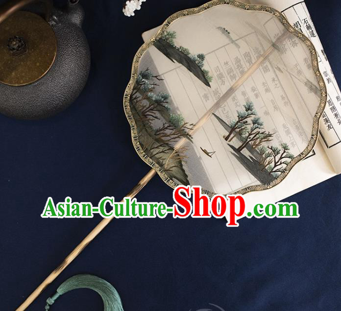 China Ancient Court Palace Fan Handmade Suzhou Embroidered Circular Fan Traditional Hanfu Silk Fans