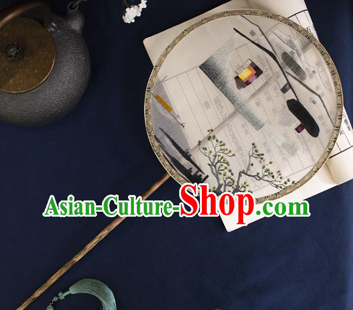 China Handmade Suzhou Embroidered Silk Fans Ancient Palace Fan Traditional Hanfu Circular Fan