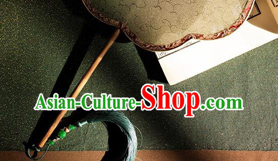 China Handmade Song Dynasty Court Fan Traditional Green Silk Palace Fan Hanfu Bamboo Fan