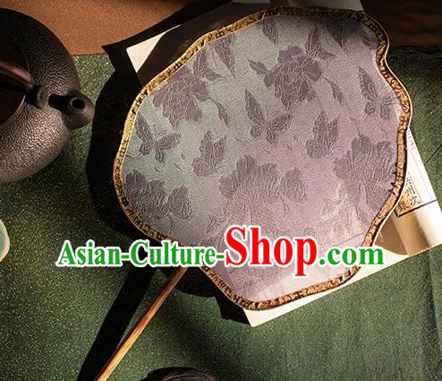 China Handmade Song Dynasty Court Fan Hanfu Bamboo Palace Fan Traditional Jacquard Peony Pink Silk Fan
