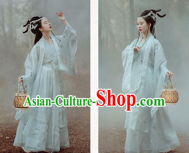 Ancient China Legend Goddess Embroidered Costumes Traditional Jin Dynasty Palace Princess Hanfu Dress Clothing