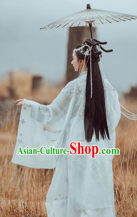 Ancient China Legend Goddess Embroidered Costumes Traditional Jin Dynasty Palace Princess Hanfu Dress Clothing
