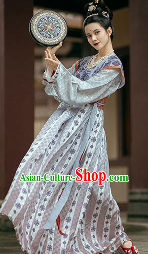Traditional China Tang Dynasty Historical Clothing Ancient Palace Lady Dance Embroidered Hanfu Dress