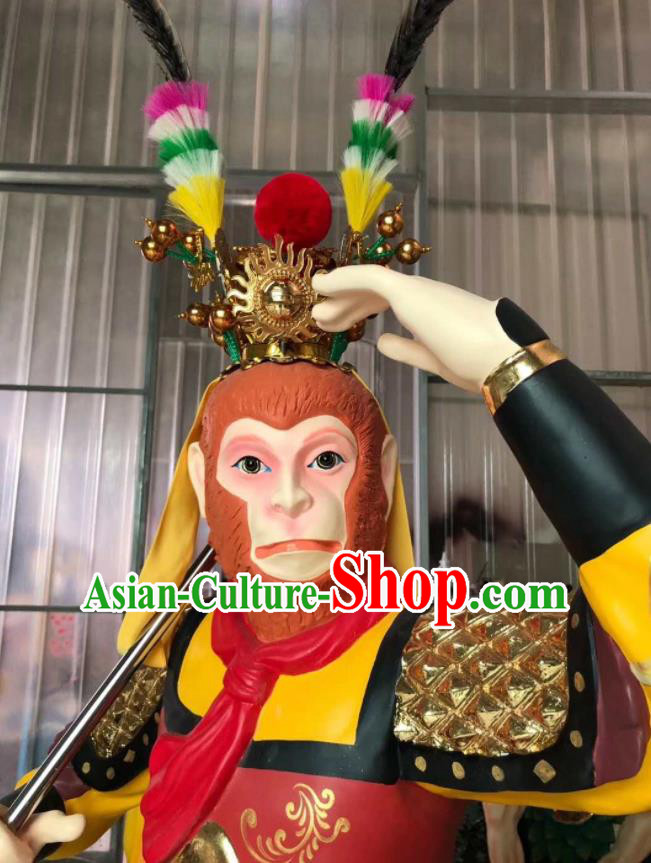 China Lacquerware Sun Wukong Statue Handmade Wood Carving The Monkey King Figurine