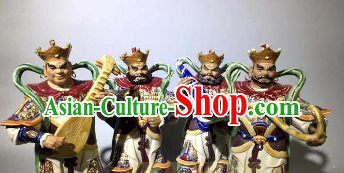 China Shi Wan Ceramic Si Da Tian Wang Statues Handmade Four Heavenly King Figurine Set
