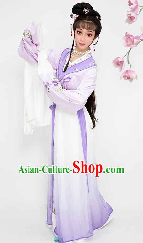 China Traditional Beijing Opera Diva Violet Dress Clothing Shaoxing Opera Young Beauty Garment Costumes and Hair Accessories