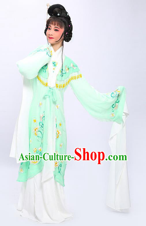 China Traditional Peking Opera Hua Tan Green Embroidered Dress Clothing Huangmei Opera Young Beauty Garment Costumes and Headpieces